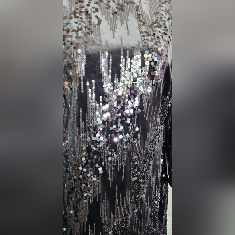 Eliza J Gray Velvet Sequin Shift Dress • Size 6 • Christmas new year's cocktail - Picture 7 of 9